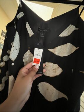 Banana Republic Black Slip Dress with Cream Abstract Motif